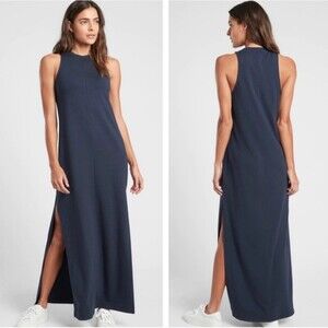 Athleta Maxi Dress Destination Sleeveless Women's Small Navy Blue Side Slits